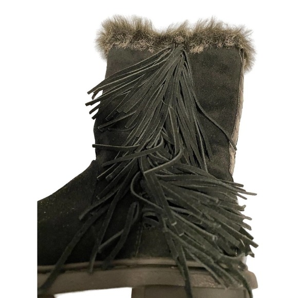 SAM EDELMAN BLACK FUR LINED BOOTS WITH FRINGE WOMENS SIZE 6 WARM AND COZY - Picture 4 of 9